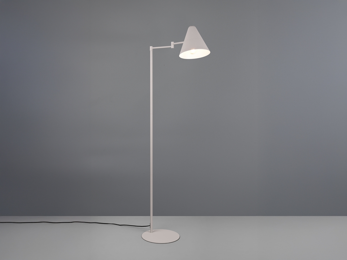 Kleine LED Stehleuchte mit Schwenkarm aus Metall Hellgrau, Höhe 126,5cm Bild 1