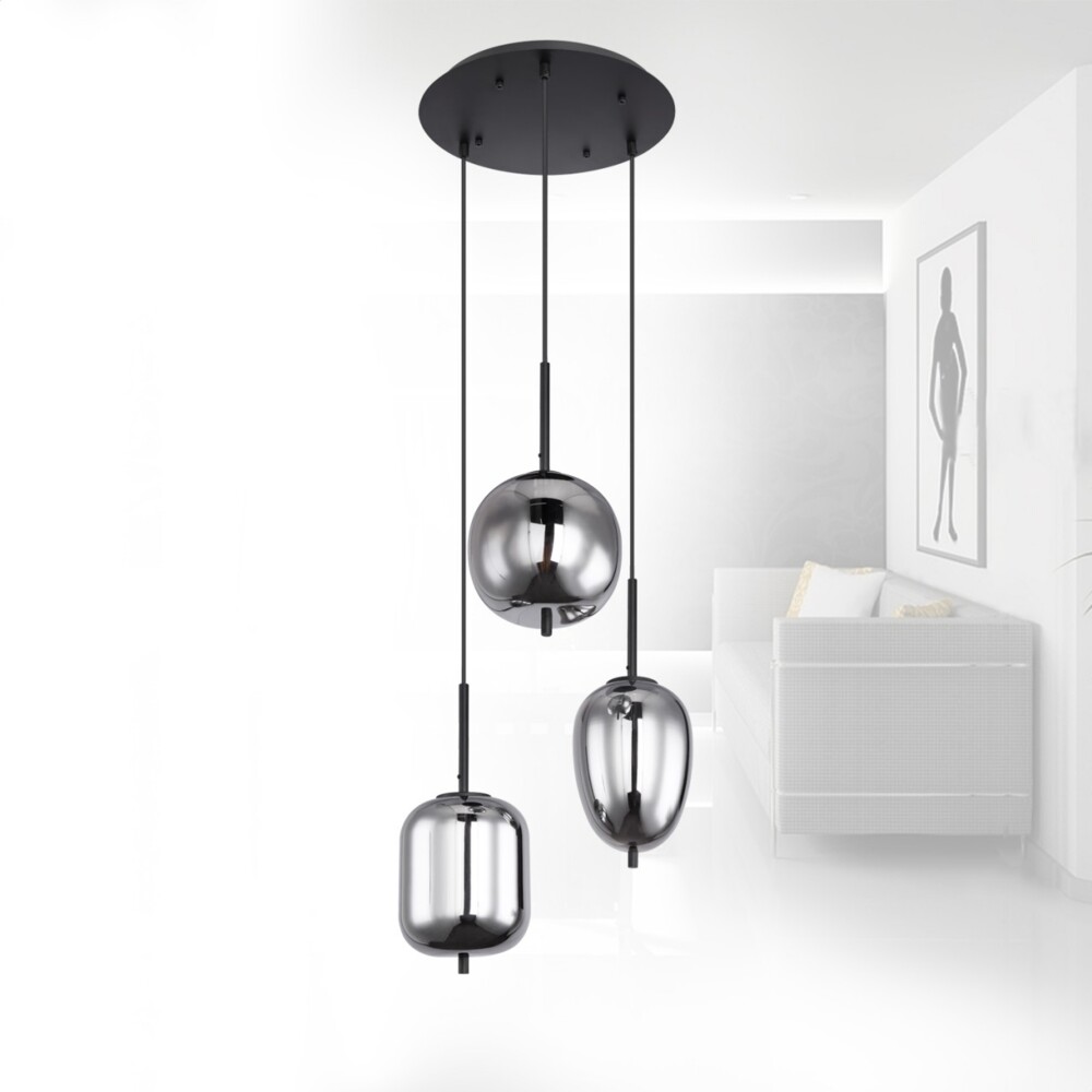 Hängeleuchte Esszimmer Rauchglas Pendelleuchte Wohnzimmer Hängelampe schwarz Bild 1