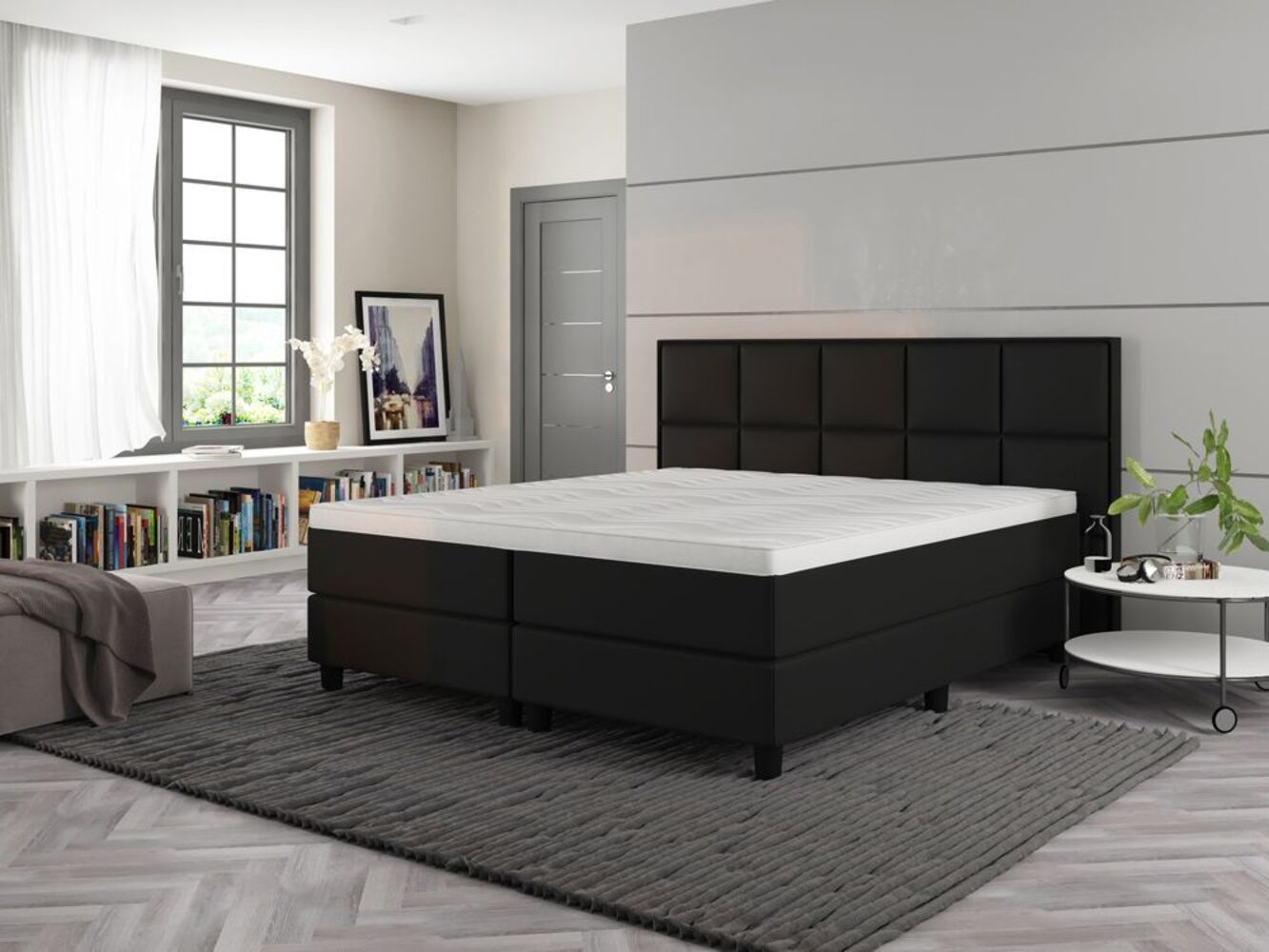 Boxspringbett Oslo. 160x200cm. Härtegrad 2 x H3. Textilbezug schwarz Bild 1