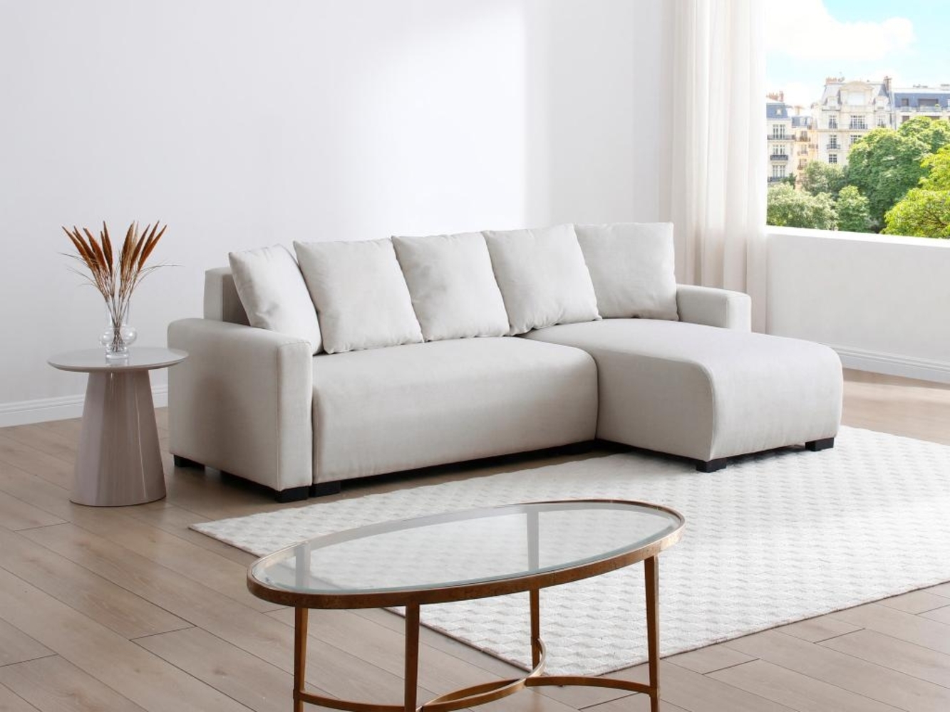 Vente-unique - Ecksofa mit Schlaffunktion - Ecke wechselbar - Stoff - Beige - LADAZIA II Bild 1