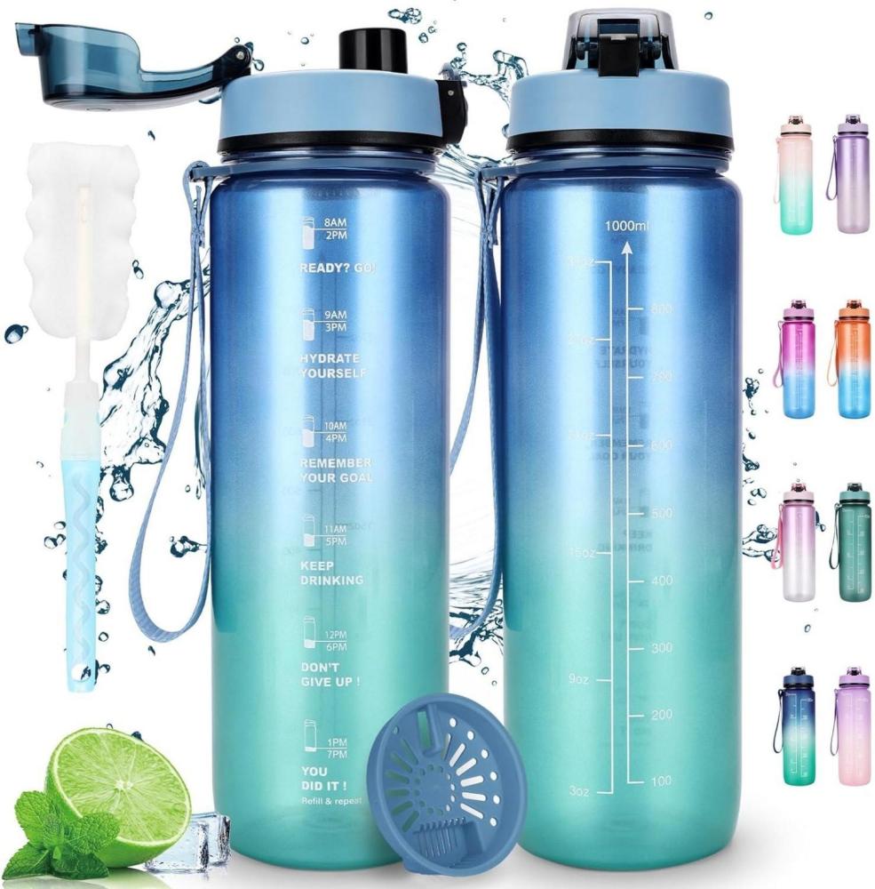 AOPREL Sport Trinkflasche 1L Auslaufsicher Motivierende WasserflascheTransparent Bild 1