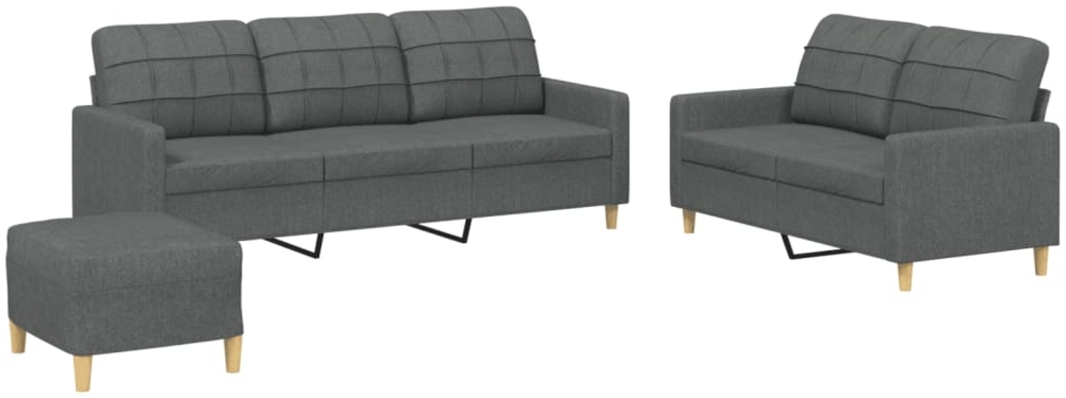 vidaXL 3-tlg. Sofagarnitur mit Kissen Dunkelgrau Stoff 3201315 Bild 1