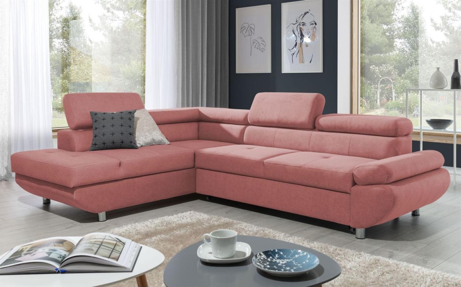 Ecksofa Sofa PANOS Stoff Esito Rosa mit Schlaffunktion Ottomane Links Bild 1