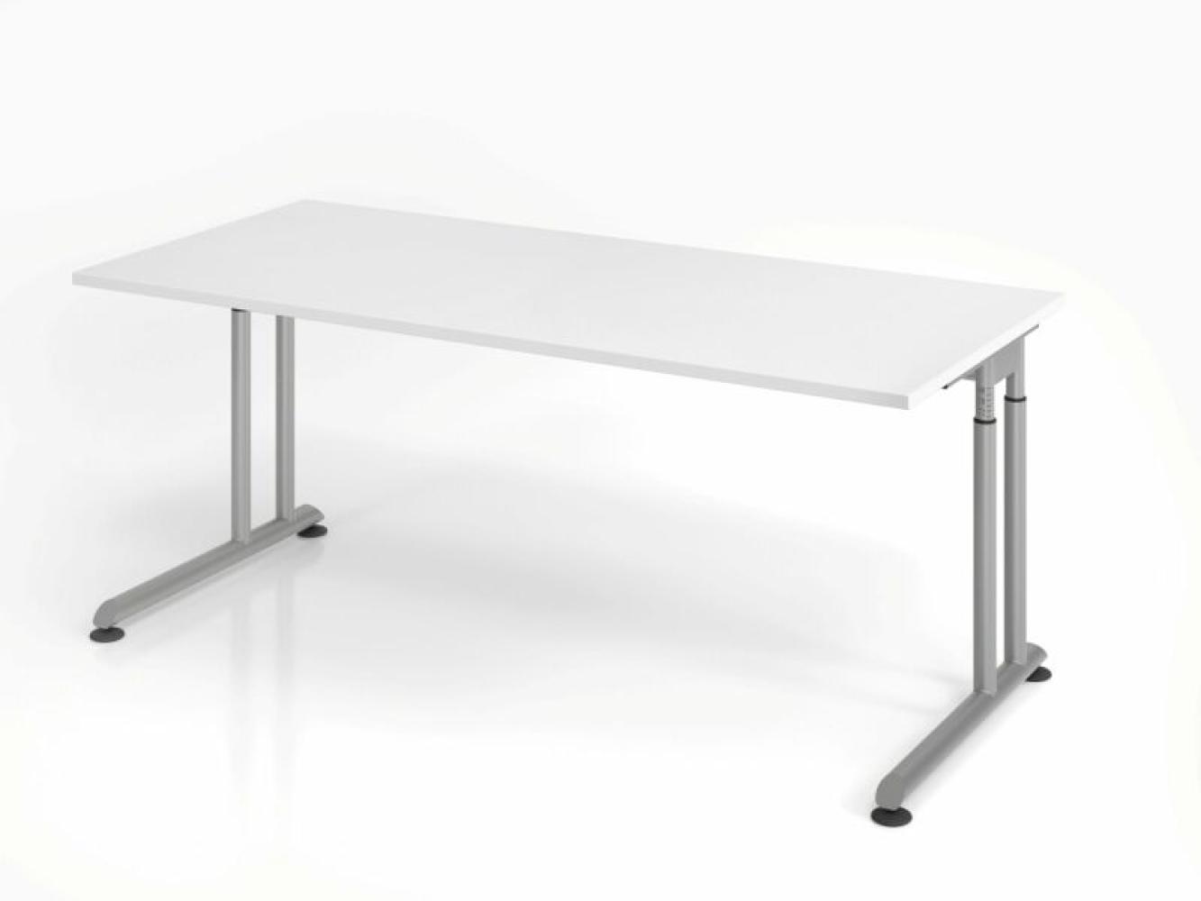 Schreibtisch C-Fuß 180x80cm Weiß/Silber Bild 1