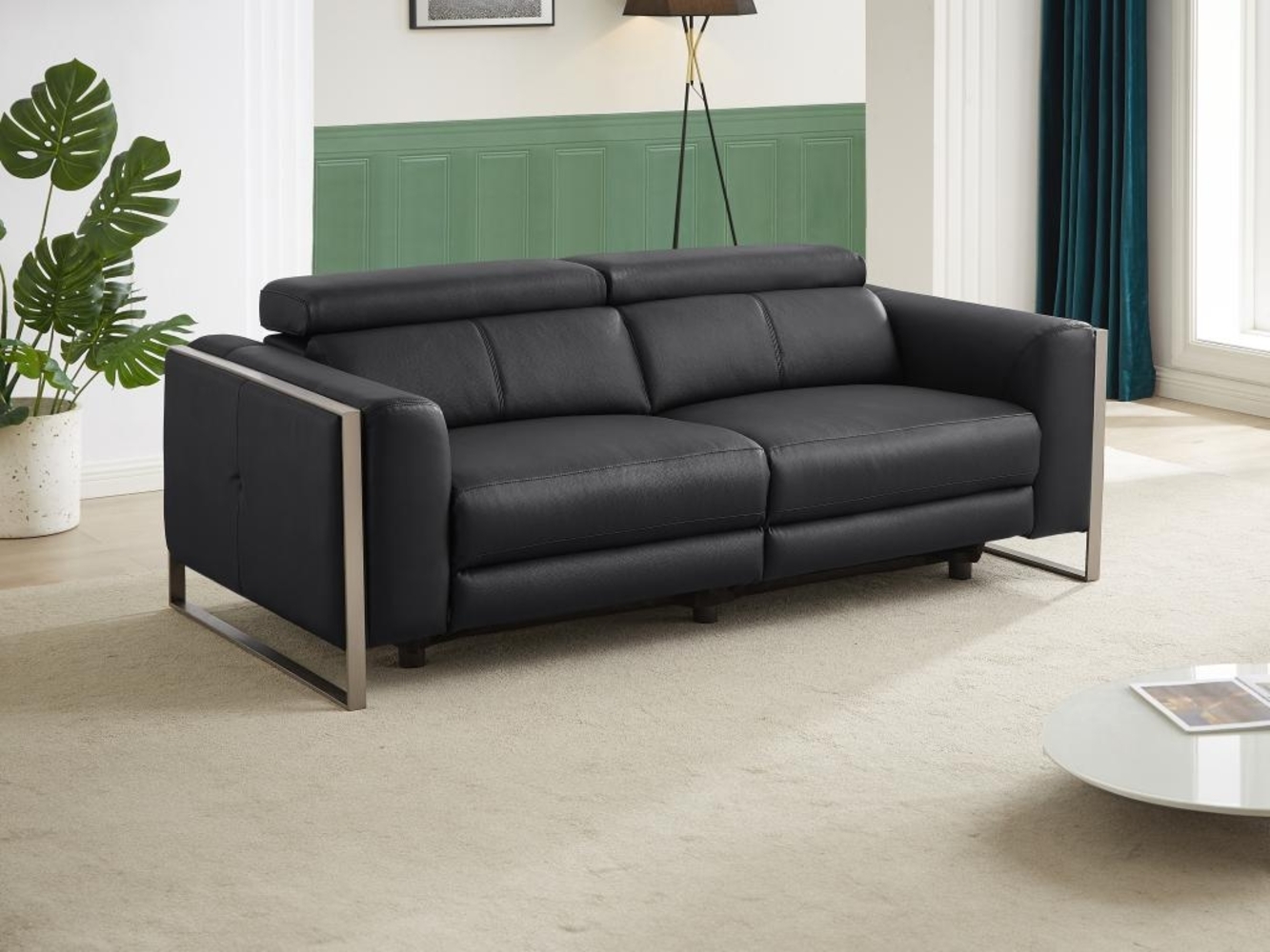 Vente-unique - Relaxsofa 3-Sitzer elektrisch - Leder - Schwarz - DAVOLI Bild 1