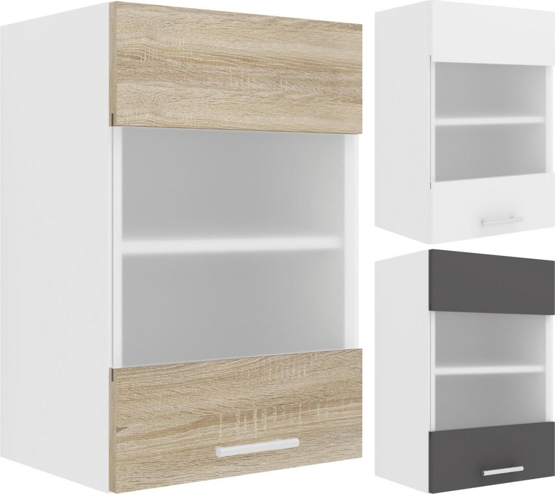 VCM Küchenschrank Breite 40 cm Matt Glastür Hängeschrank Küche Küchenmöbel Esilo Weiß/Sonoma-Eiche Bild 1