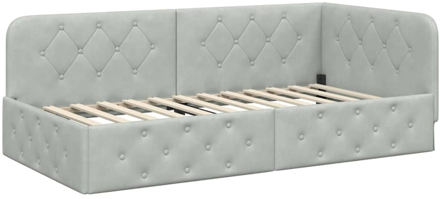vidaXL Eckbettgestell mit Kopfteil Hellgrau 90x200 cm Samt 42016533 Bild 1