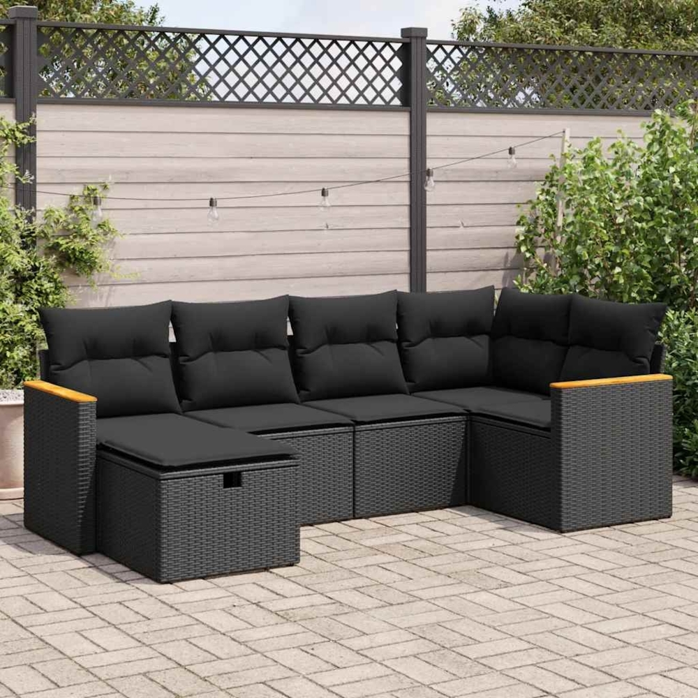 vidaXL 6-tlg. Garten-Sofagarnitur mit Kissen Schwarz Poly Rattan 3325912 Bild 1