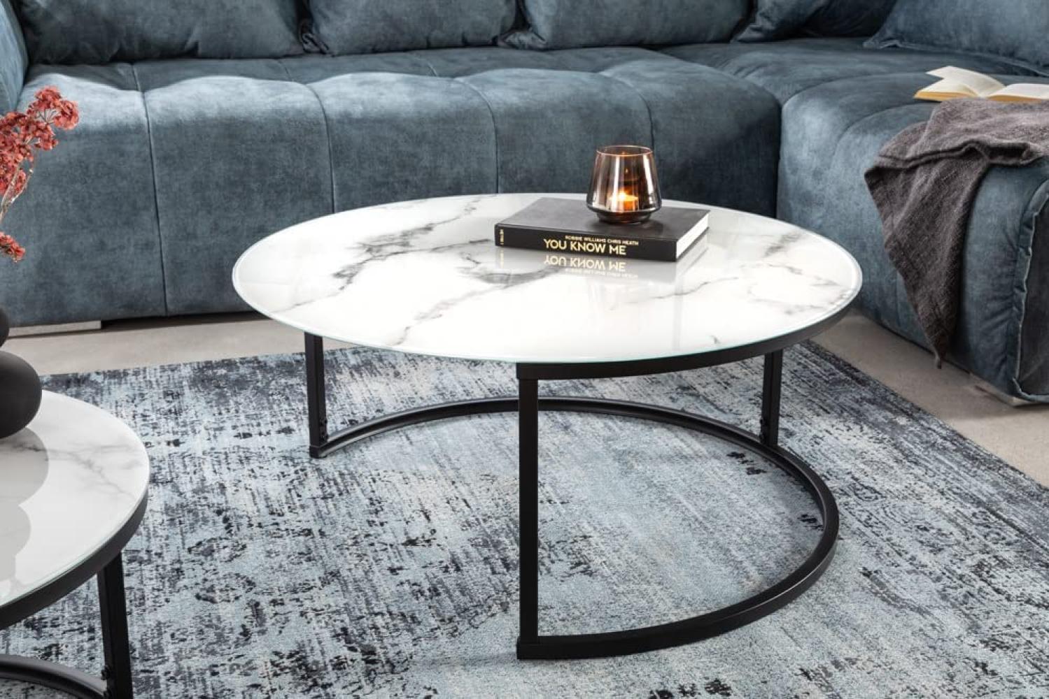 Eleganter Couchtisch MARMO 80cm schwarz-weiss Marmor-Dekor Metallgestell Bild 1