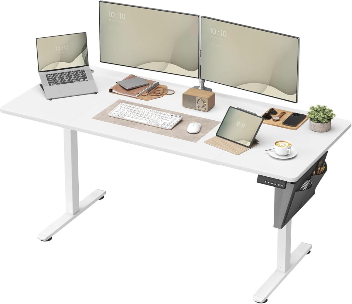 SONGMICS Höhenverstellbarer Schreibtisch elektrisch, 70 x 160 x (72-120) cm, Verstellbarer Tisch, Memory-Funktion für 4 Höhen, für Homeoffice, Arbeitszimmer, wolkenweiß Bild 1