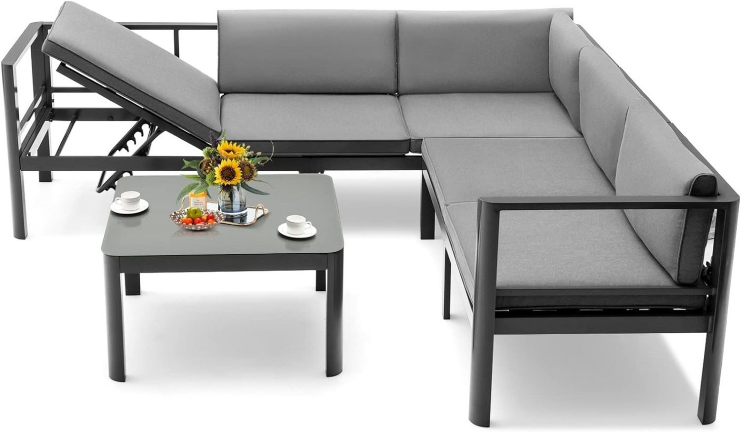 KOMFOTTEU Loungesofa 3-Teiliges Gartenmöbel Set, Moderne Sitzgruppe für Außen- und Innenbereich Bild 1