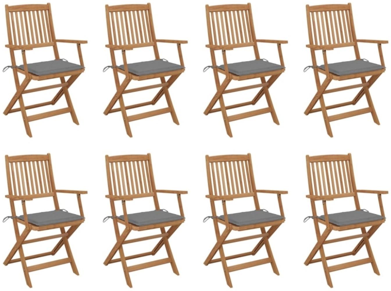 vidaXL Klappbare Gartenstühle mit Kissen 8 Stk. Massivholz Akazie 3075086 Bild 1