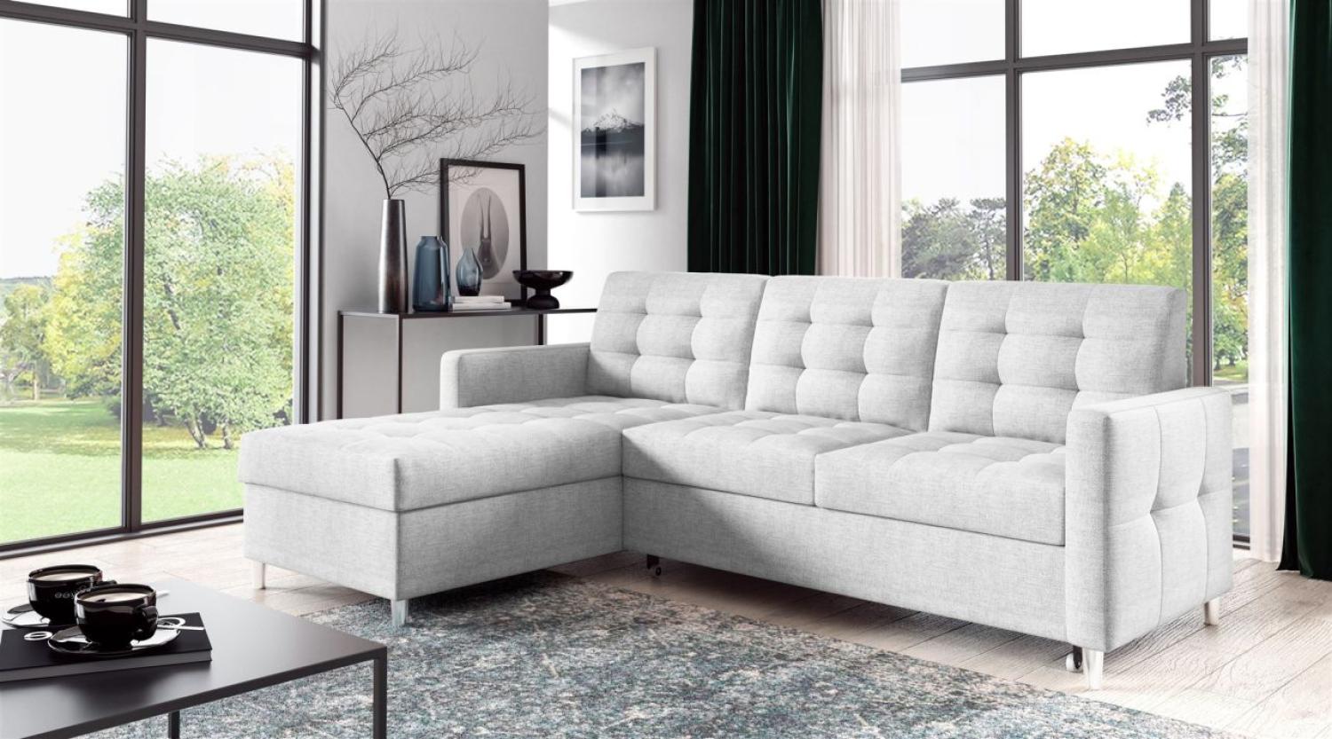 Ecksofa Sofa NURI Stoff Luis Hellgrau mit Schlaffunktion Ottomane Links Bild 1