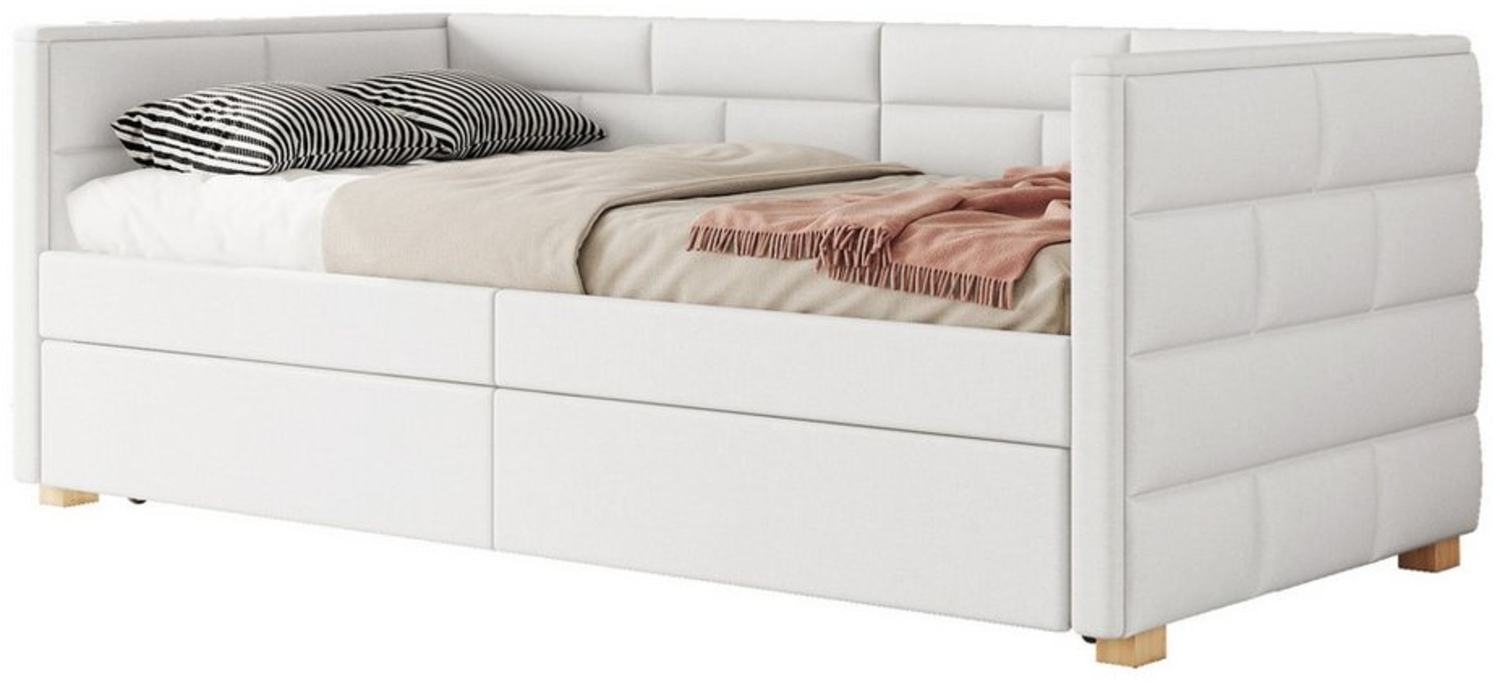 HAUSS SPLOE Polsterbett 90x200cm mit ausziehbarem Bett, minimalistisches Styling, Beige (mit ausziehbarem Bett, minimalistisches Styling, 90x200 cm), ohne Matratze Bild 1