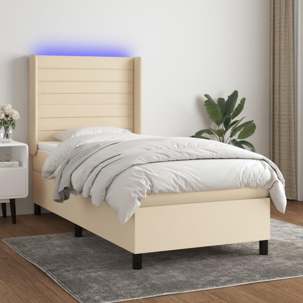 vidaXL Boxspringbett mit Matratze & LED Creme 100x200 cm Stoff 3138378 Bild 1