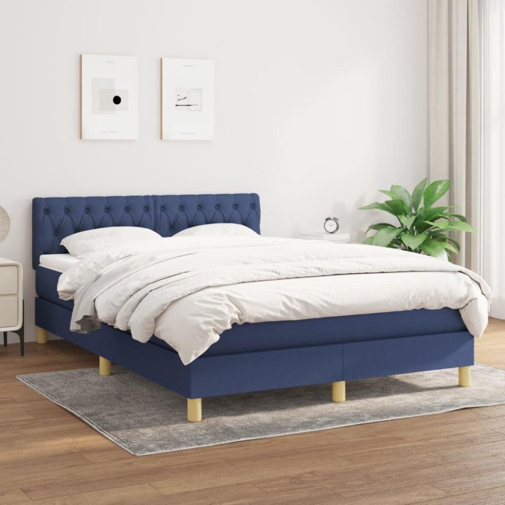 vidaXL Boxspringbett mit Matratze Blau 140x190 cm Stoff 3140855 Bild 1