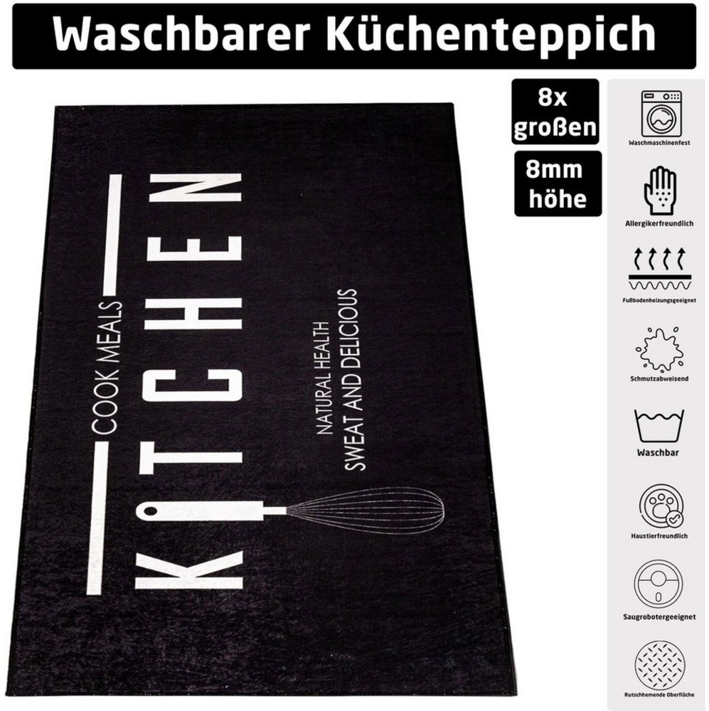 Jungengel Teppich Küchen Kitchen Cook Schwarz Läufer Waschbar Küchenmatte Küchenläufer Bild 1