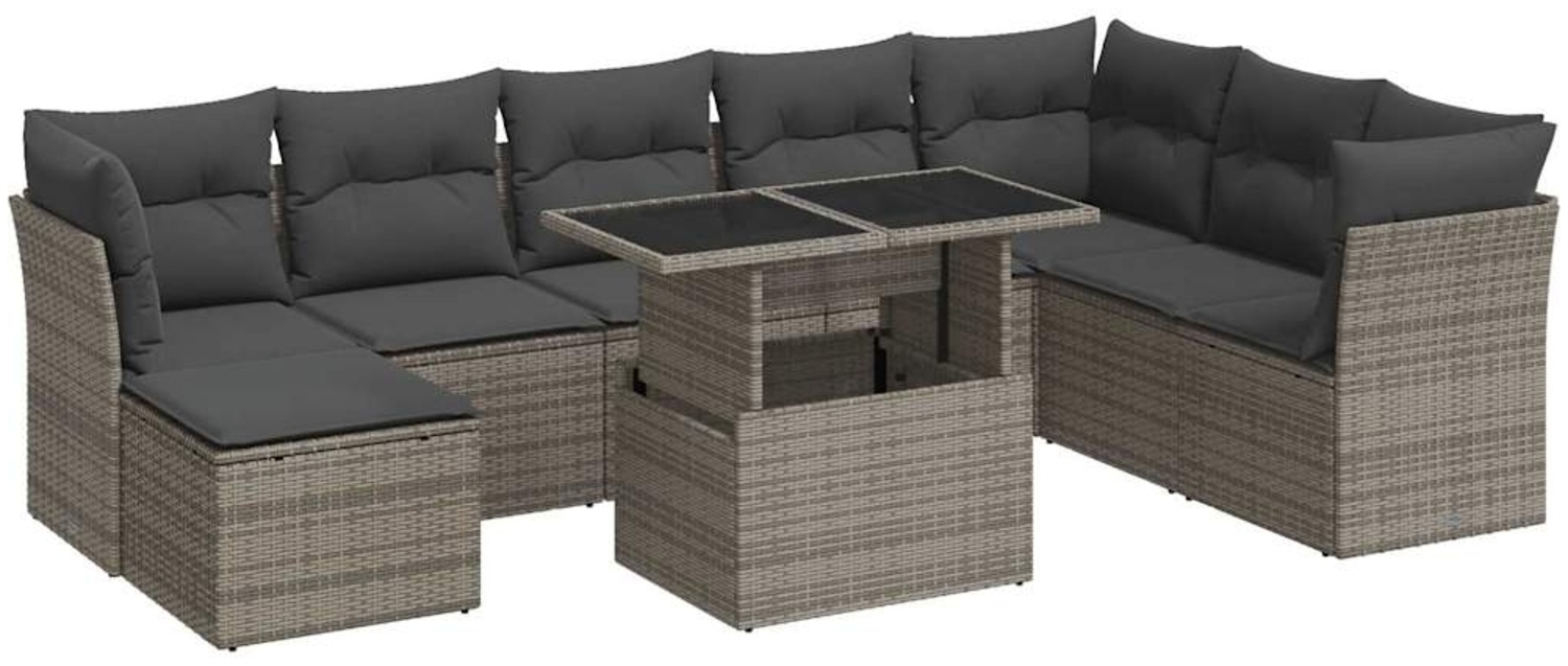 vidaXL 9-tlg. Garten-Sofagarnitur mit Kissen Grau Poly Rattan 3326211 Bild 1