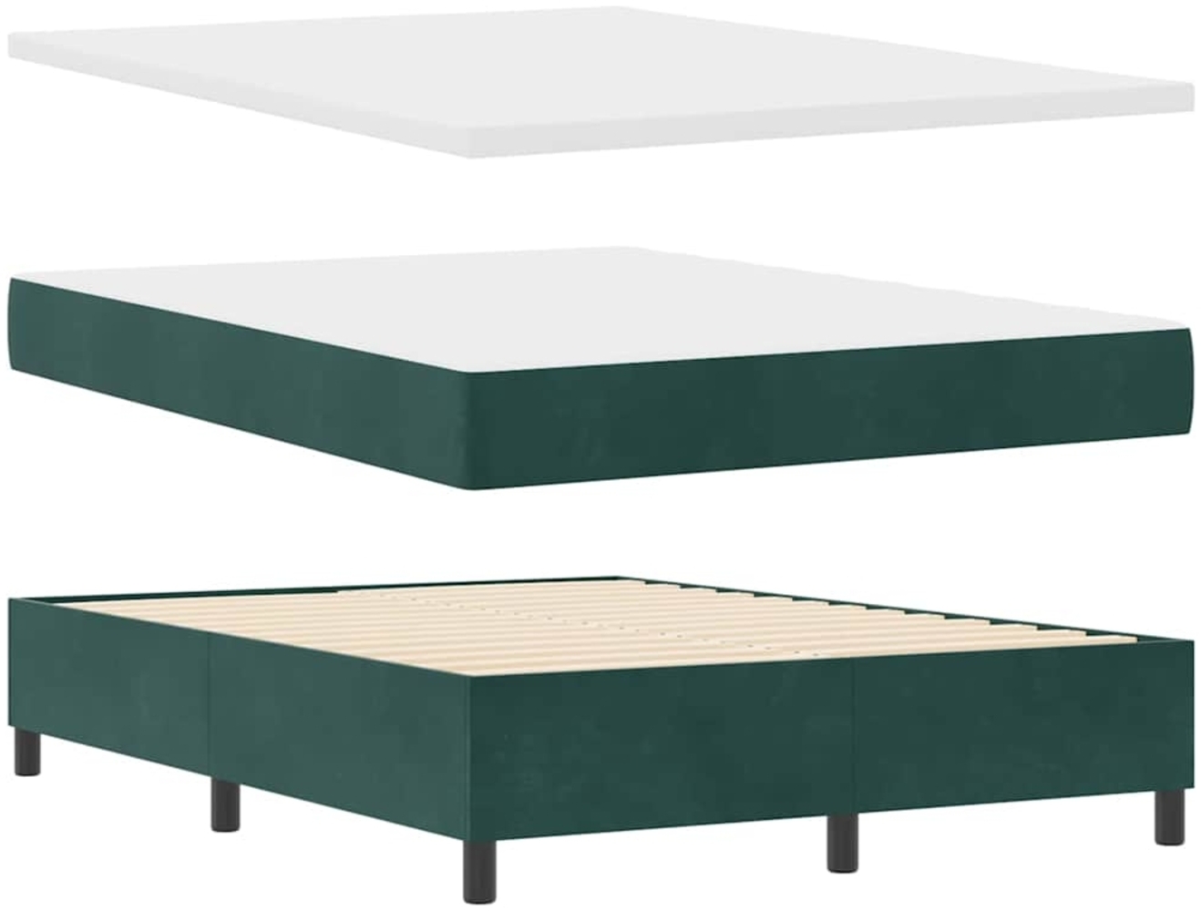vidaXL Boxspringbett mit Matratze Dunkelgrün 140 x 190 cm Samt 3344447 Bild 1