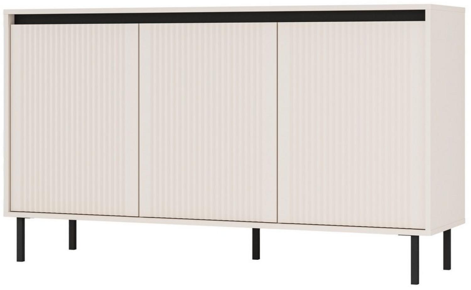 Furnix Sideboard Kersi 813 Kommode mit drei Türen Metallbeine 6 Fächer Lamellen-Design, 148,6x84,7x40 cm Bild 1