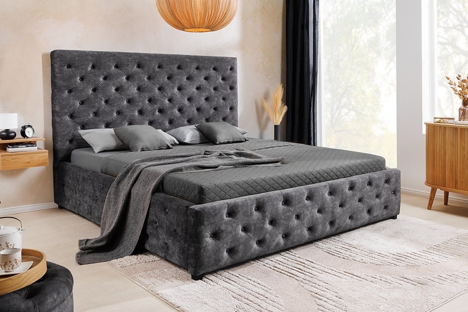 riess-ambiente Boxbett PARIS 180x200 cm grau · Kingsize-Bett mit Stauraum aus Samt (Einzelartikel, 1-St), Chesterfield-Design · inkl. Lattenrost und Bettkasten Bild 1