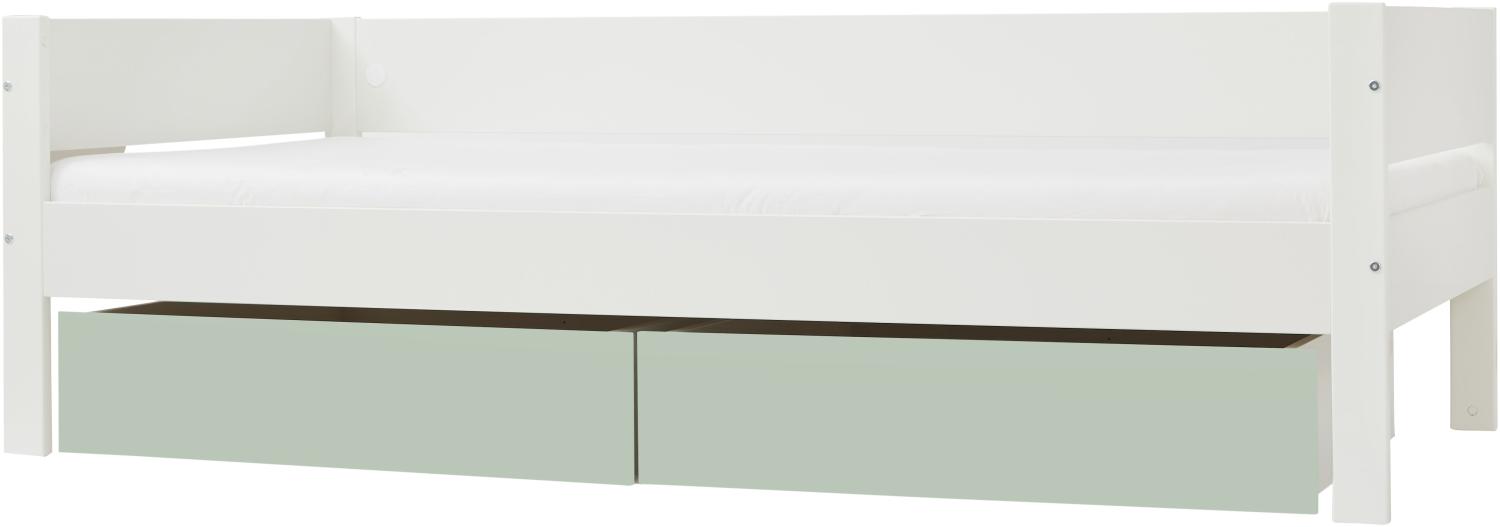 Einzelbett 90x200 cm mit Umrandung und Schubladen mit Fronten in Light Green inkl. Lattenrost Bild 1