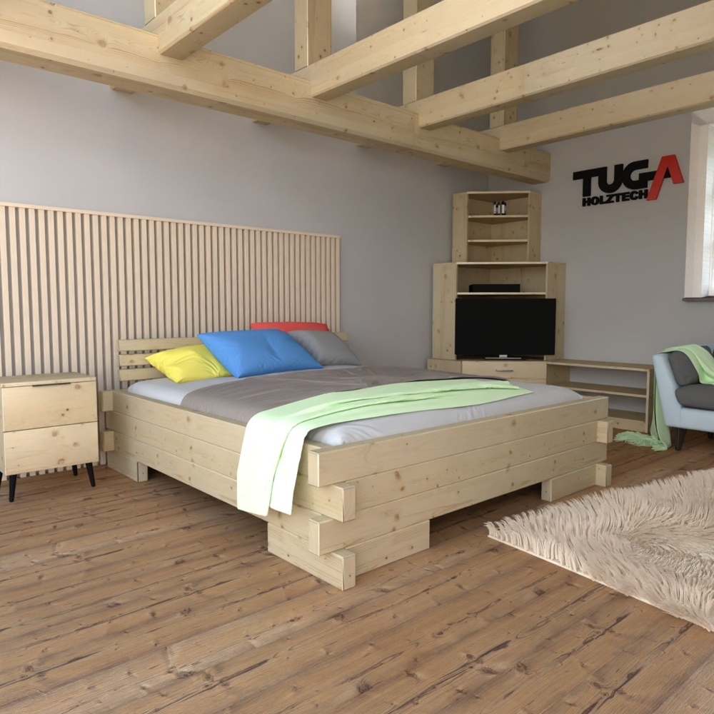 Balkenbett (Fichte) "Balken-Kati" 90 220 mit Überstand Bild 1