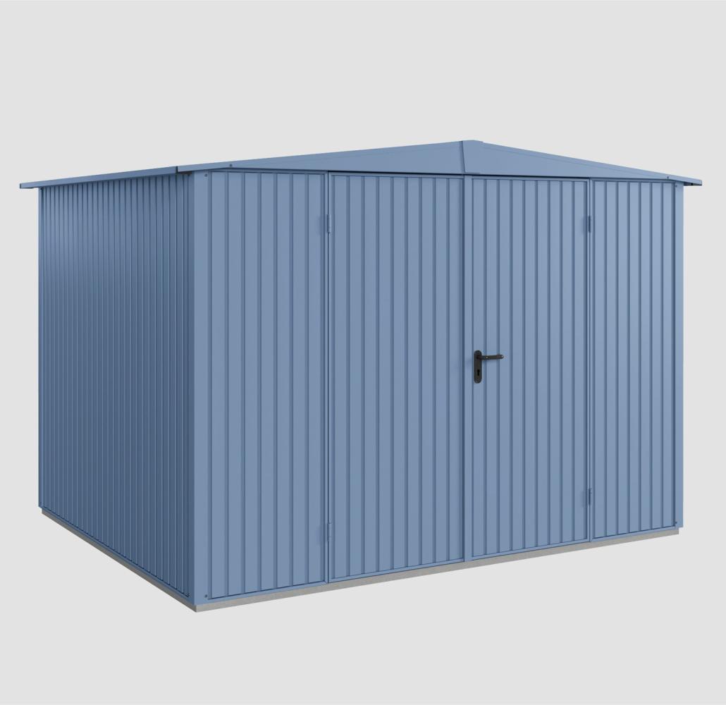 Hörmann Ecostar Metall-Gerätehaus Trend mit Satteldach Typ 3, 238 x 303 cm , taubenblau, 7,2 m²,2-flüglige Tür Bild 1