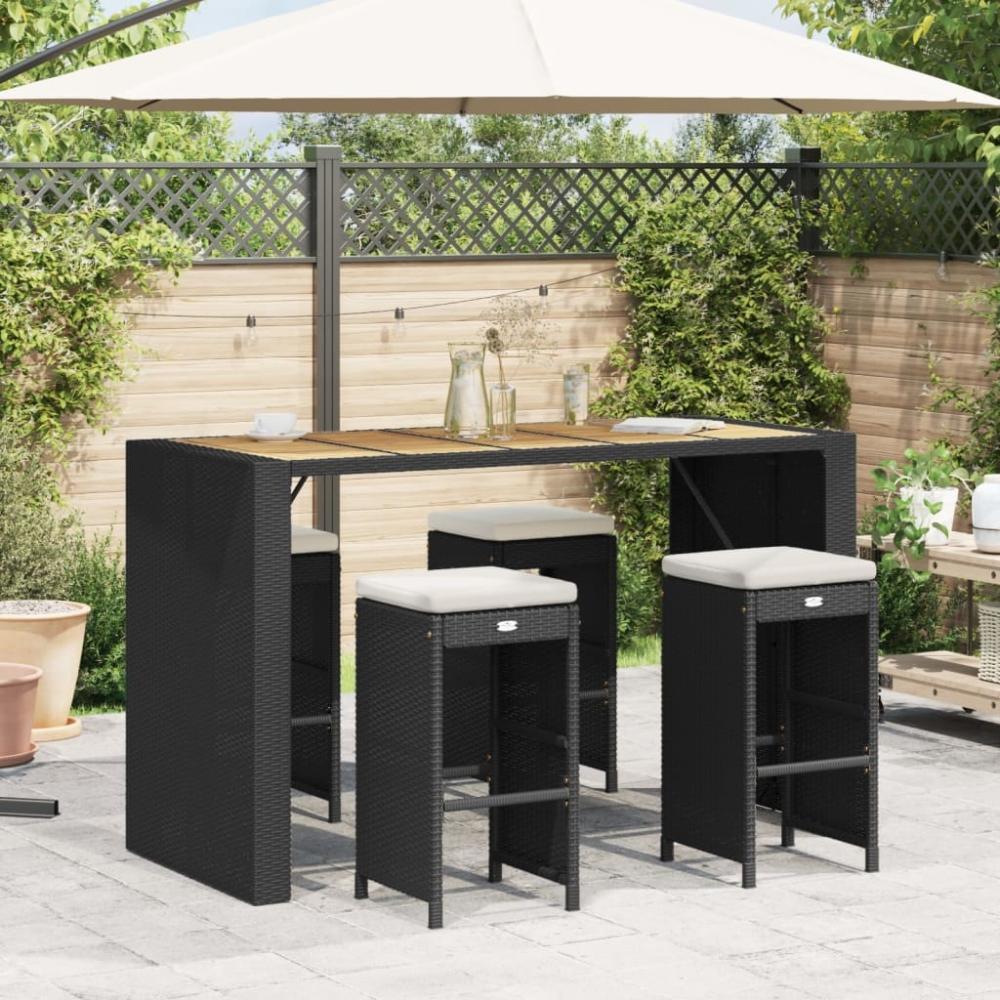 vidaXL Garten-Barhocker mit Kissen 4 Stk. Schwarz Poly Rattan 368689 Bild 1