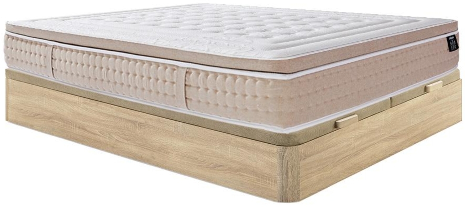 Vente-unique - Set aus Bettgestell mit Bettkasten + Hybridmatratze - 180 x 200 cm - Hybridmatratze - 7-Zonen-Taschenfederkern & kühlendes Memory-Schaum-Gel - Stärke 30 cm - Holzfarben hell - NAZILI von YSMÉE Bild 1