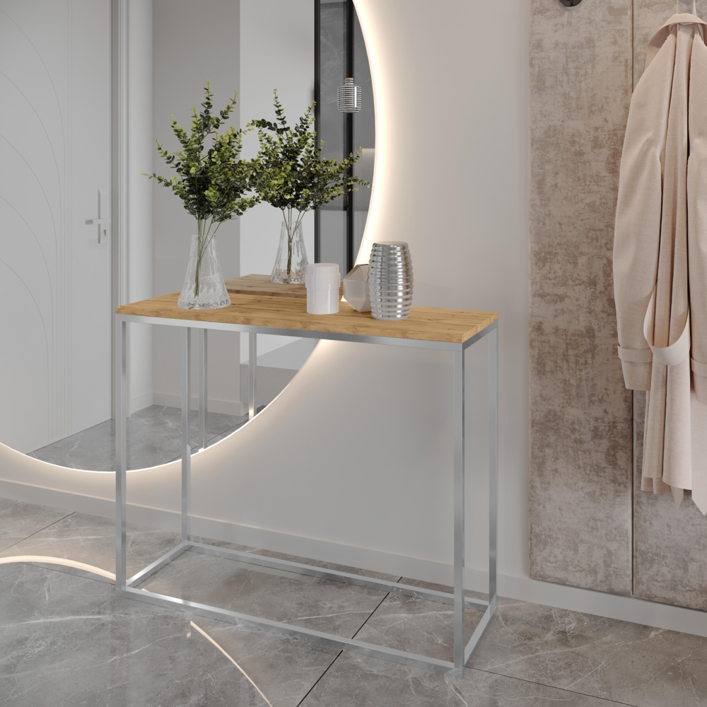 AX LIVING Konsole für Flur Lortie 100 cm Wotan Eiche Chrom-Gestell Bild 1