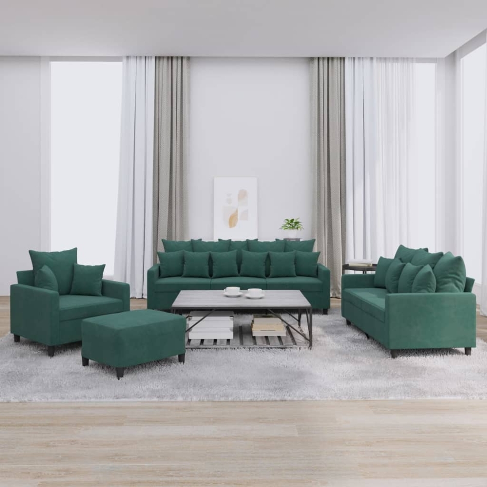 vidaXL 4-tlg. Sofagarnitur mit Kissen Dunkelgrün Samt 3201692 Bild 1