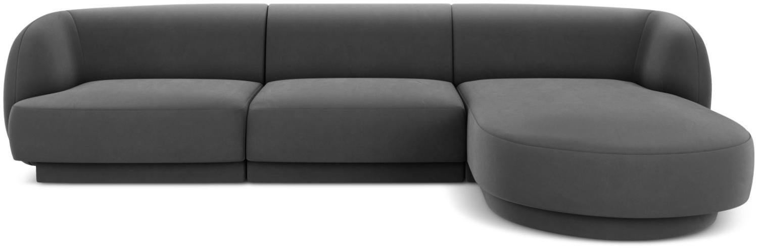 Micadoni 4-Sitzer Samtstoff Ecke rechts Sofa Miley | Bezug | Beinfarbe Black Plastic, Grau Bild 1