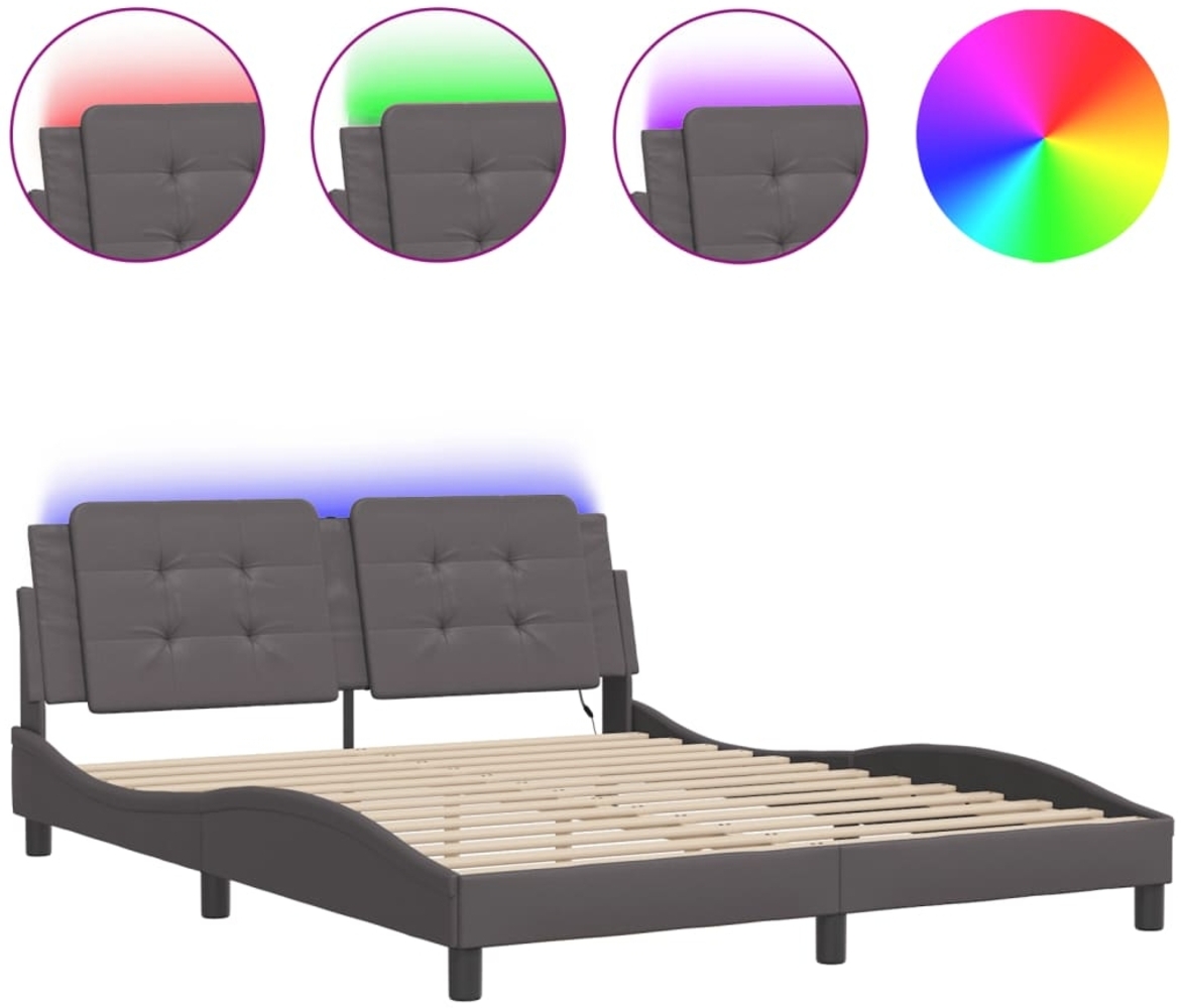 vidaXL Bettgestell mit LED ohne Matratze "Zadar" Grau 160x200 cm 3214120 Bild 1