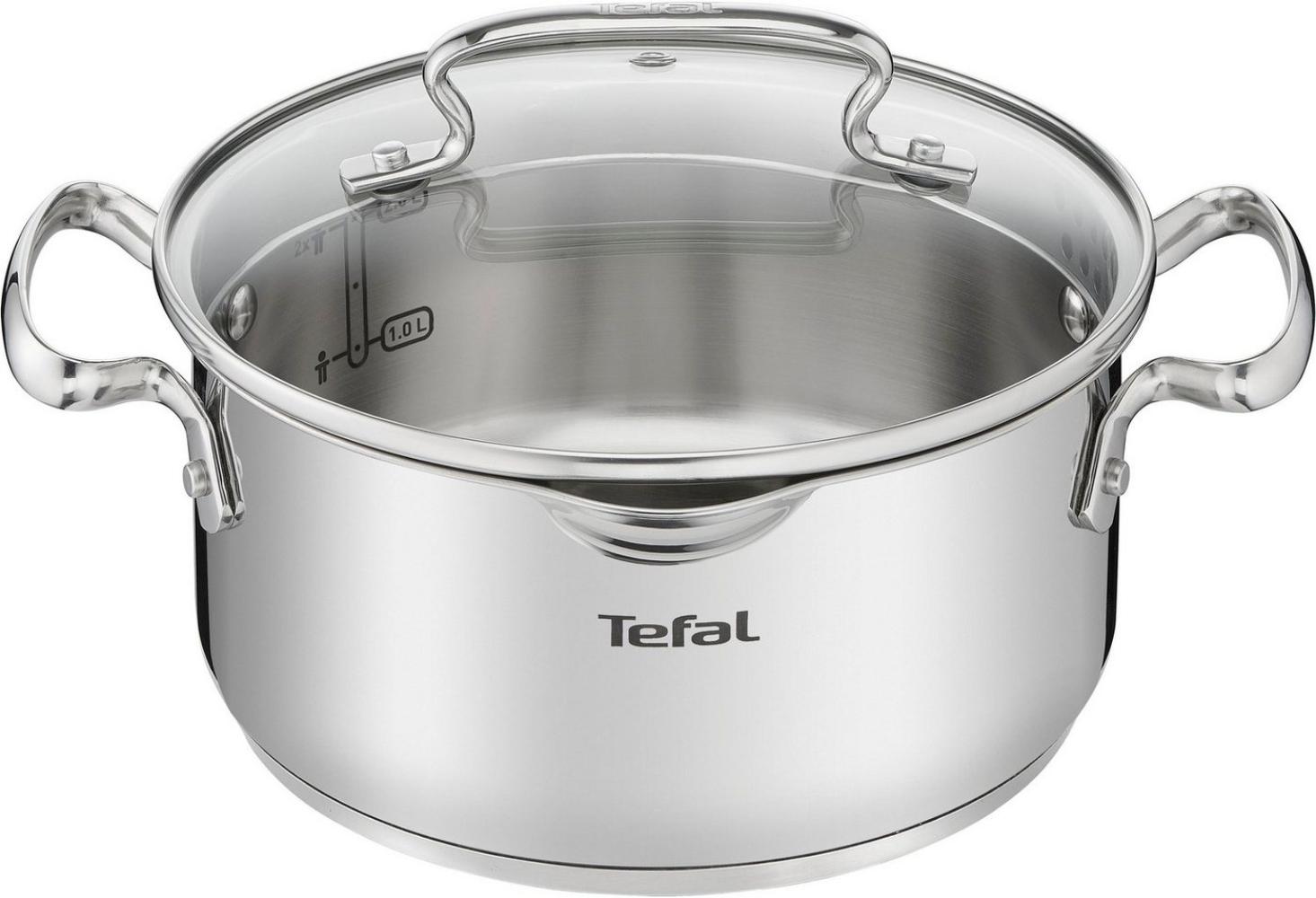 Tefal Kochtopf Duetto+, Edelstahl 18/10, hochglanzpoliert, Glasdeckel mit Siebfunktion Bild 1