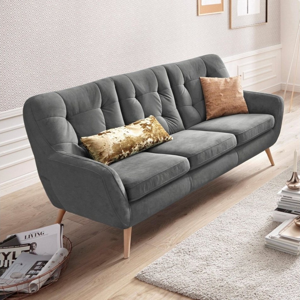 exxpo - sofa fashion 3-Sitzer Scandi, bequem, aufwendige Rückenpolsterung für mehr Sitzkomfort, aktuelle Farben in hochwertigen Bezugsqualitäten, Holzfuß Bild 1