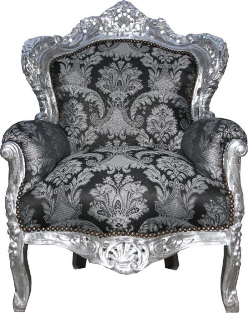 Casa Padrino Barock Sessel King Schwarz Muster / Silber 85 x 85 x H. 120 cm - Limited Edition Model Bild 1