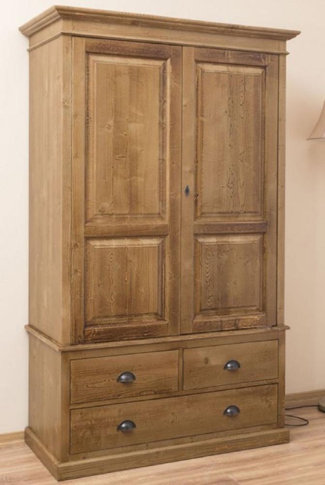 Casa Padrino Landhausstil Kleiderschrank Braun 121 x 59 x H. 197 cm - Massivholz Schlafzimmerschrank mit 2 Türen und 3 Schubladen - Landhausstil Schlafzimmer Möbel Bild 1