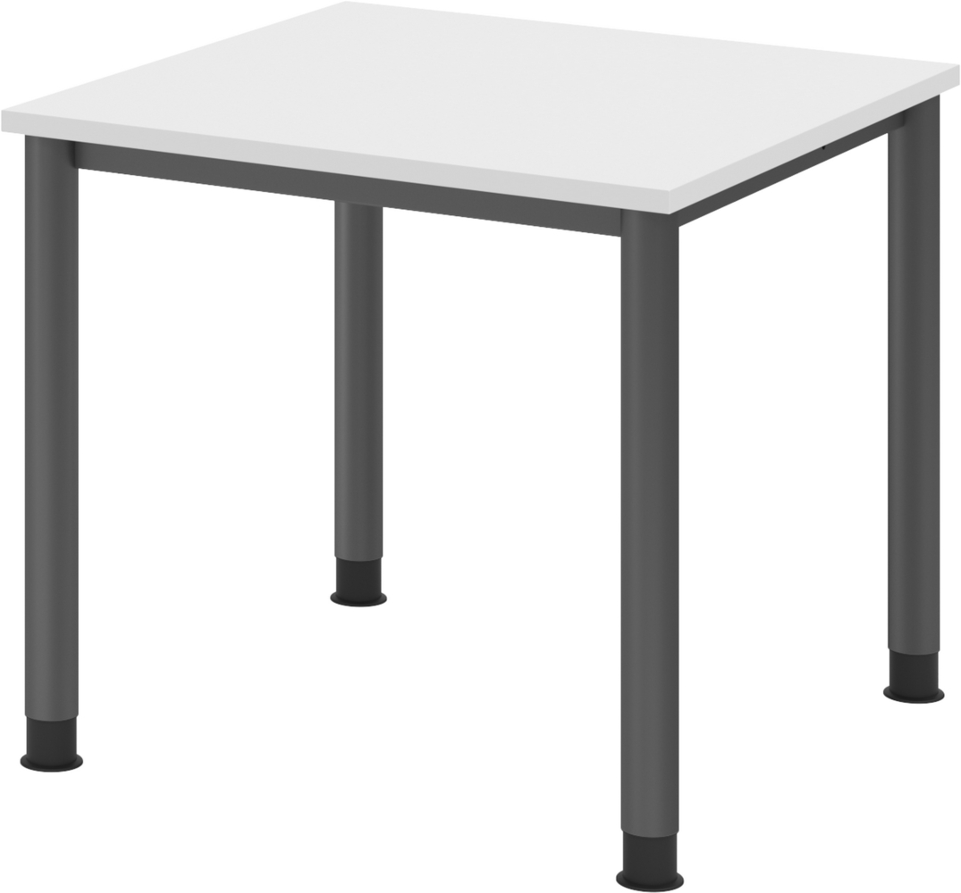 bümö höhenverstellbarer Schreibtisch H-Serie 80x80 cm in weiß, Gestell in Graphit - PC Tisch für's Büro manuell höhenverstellbar, Computertisch verstellbar, HS-08-W-G Bild 1