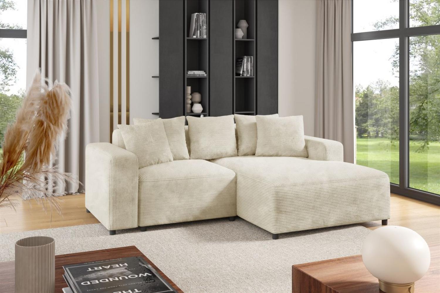 Ecksofa Designersofa Sofa MEGAN XS in Stoff Poso Creme Ottomane Rechts Bild 1