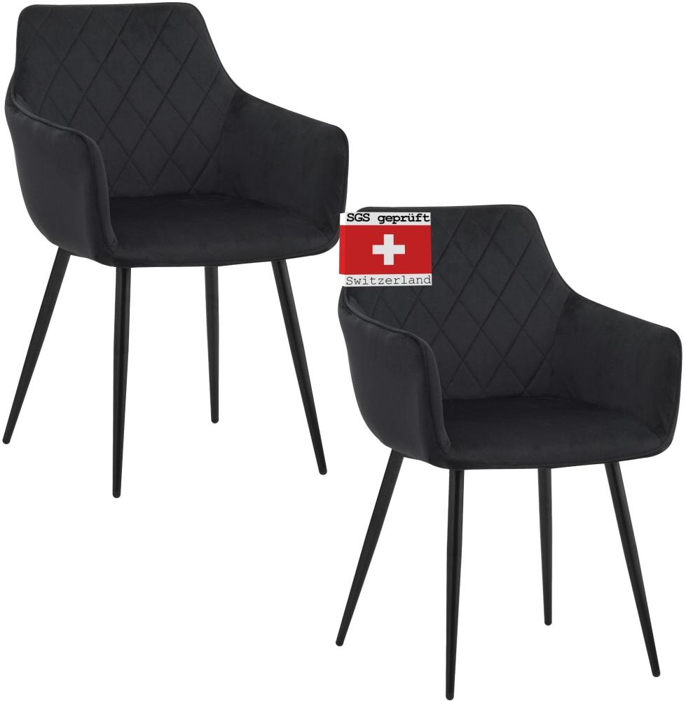 ALBATROS Esszimmerstühle 2er Set SALO, Schwarz - Modern und Stilvoll, bequemer Polsterstuhl - Eleganter Küchenstuhl, Stuhl Esszimmer oder Esstisch Stuhl im Retro-Look Bild 1