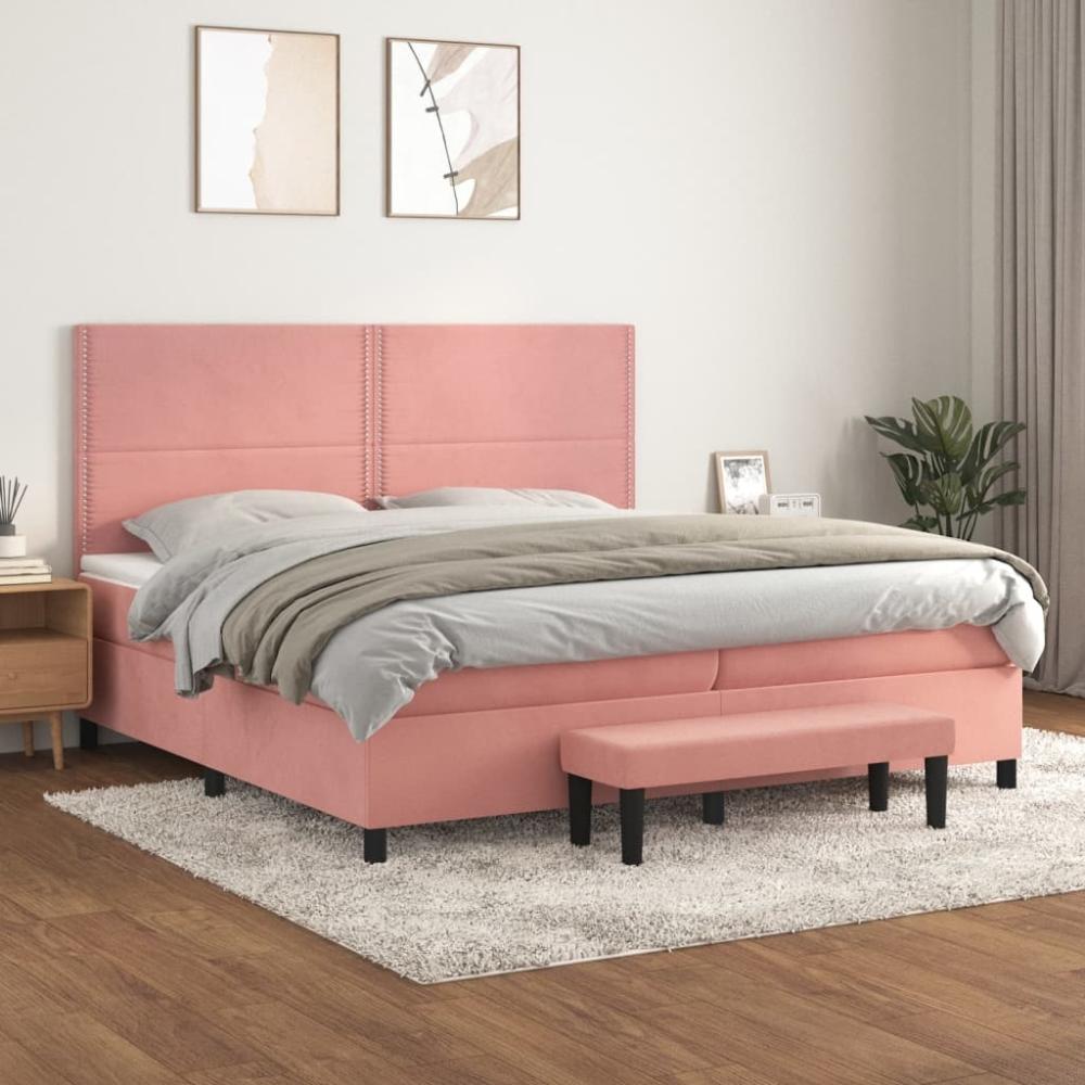 vidaXL Boxspringbett mit Matratze Rosa 200x200 cm Samt 3137808 Bild 1