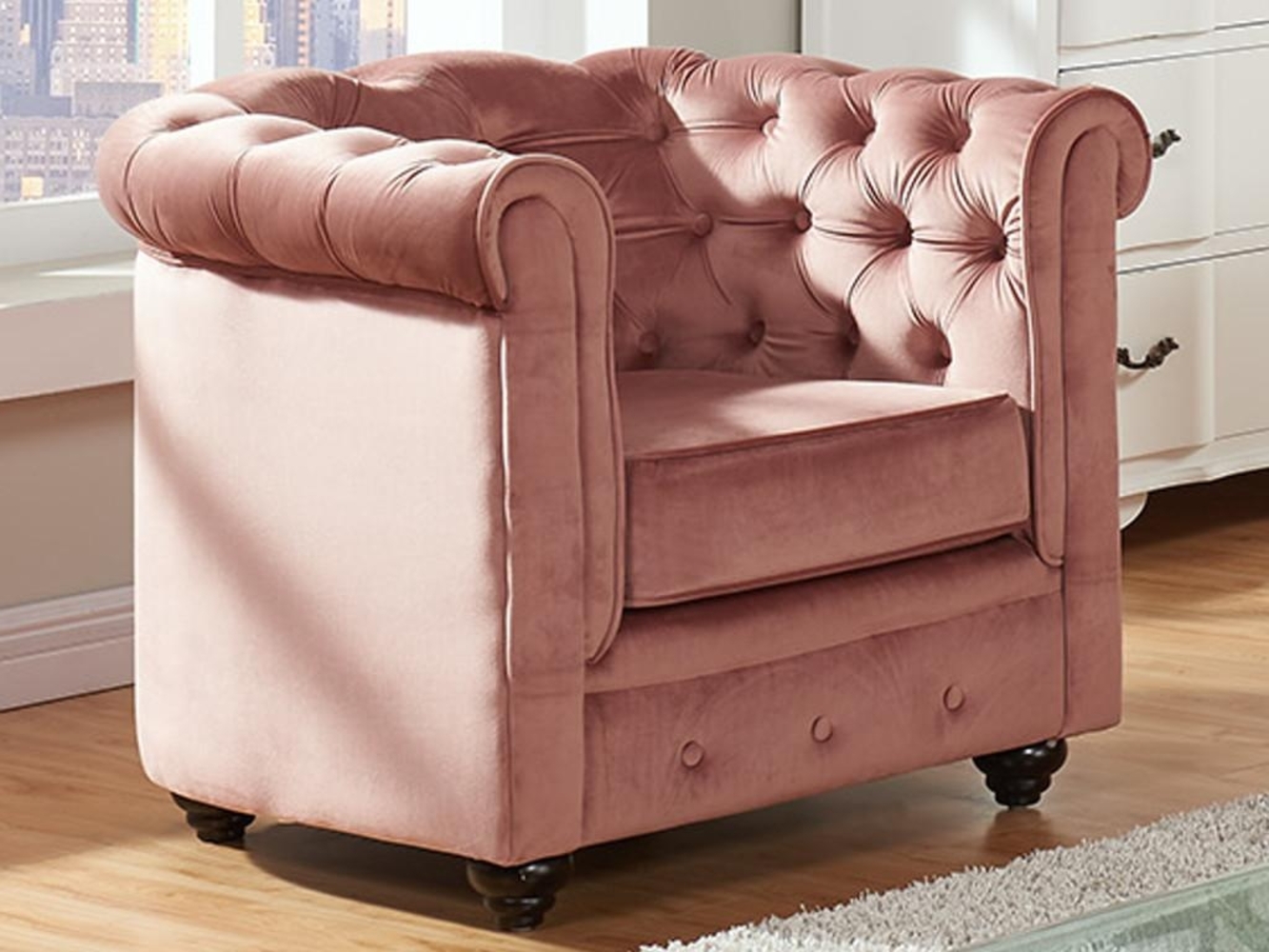 Vente-unique - Sessel - Samt - Rosa - CHESTERFIELD Bild 1