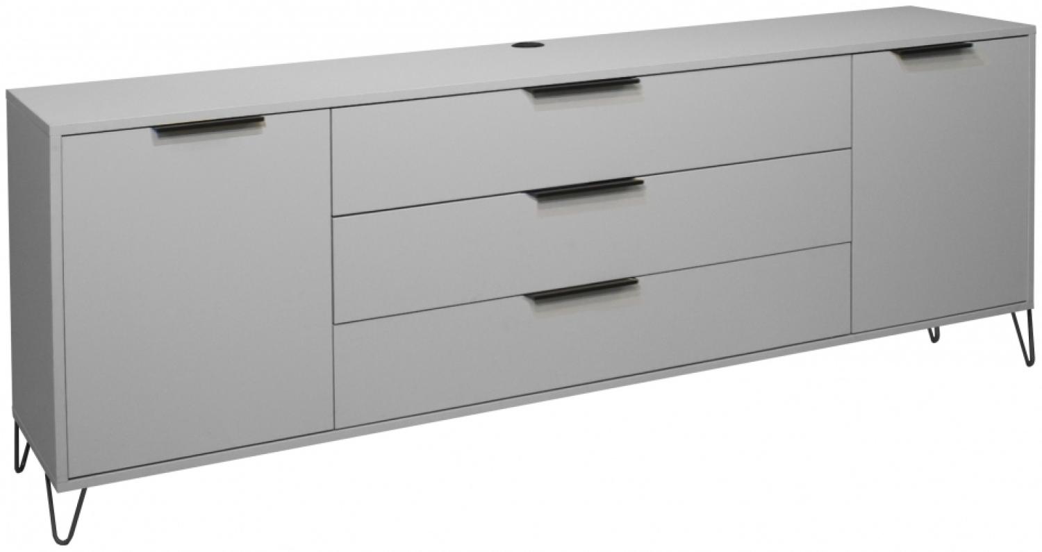 Lowboard für TV Hifi BONNIE in Kreidegrau matt Lack ca. 216 x 80 x 45 cm mit Draht Füsse Bild 1