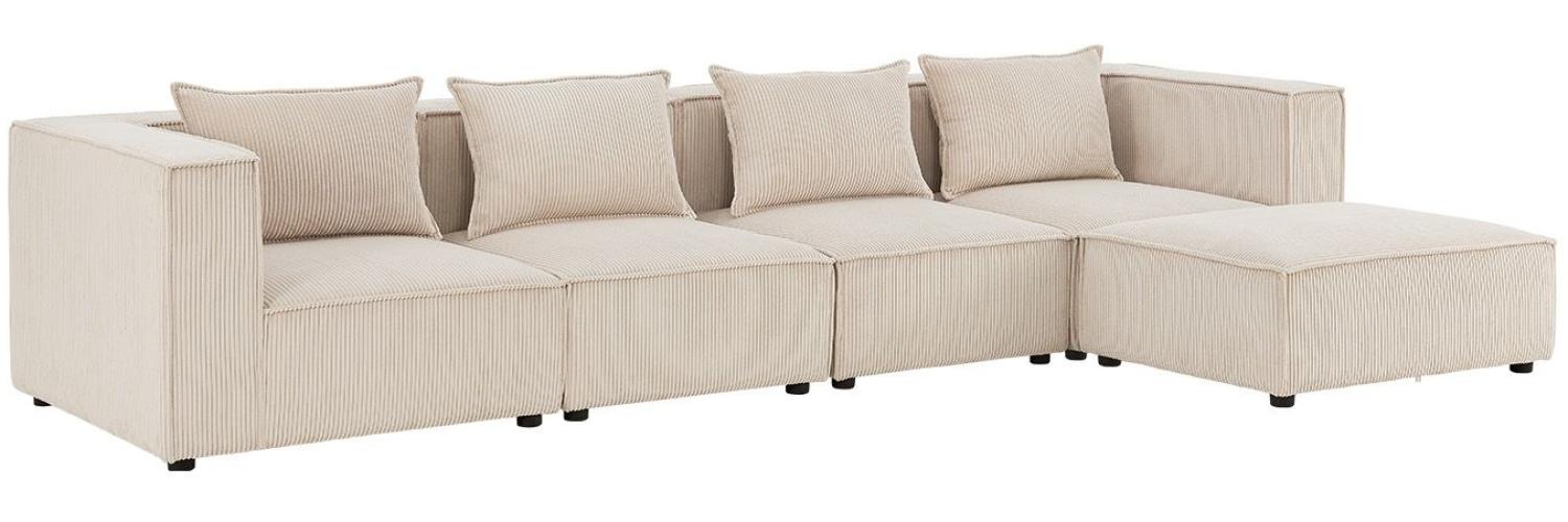 Juskys modulares Sofa Domas XL - Couch für Wohnzimmer - 4 Sitzer - Ottomane, Armlehnen & Kissen - Ecksofa Eckcouch Ecke - Wohnlandschaft Cord Beige Bild 1