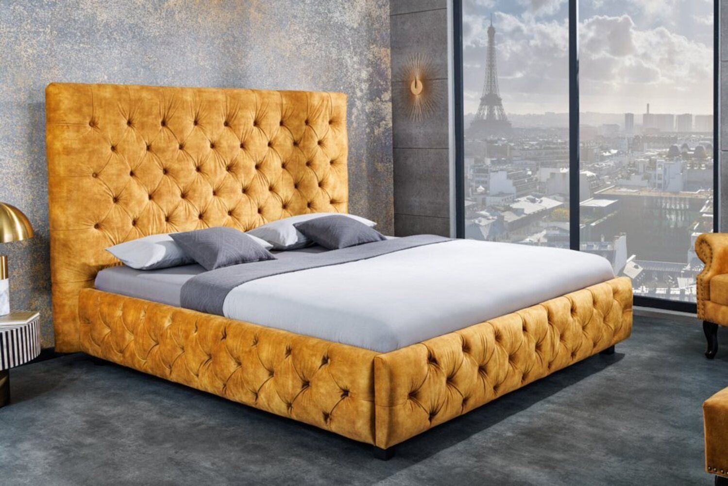 riess-ambiente Polsterbett PARIS 180x200 cm senfgelb (Einzelartikel, 1-tlg), Schlafzimmer · Samt · Holz · Kingsize · Chesterfield Design Bild 1