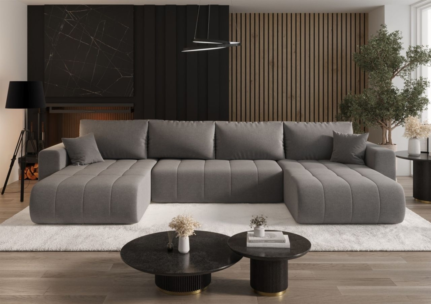 Wohnlandschaft Sofa mit Schlaffunktion CAMILA Stoff Wind Graubraun Bild 1