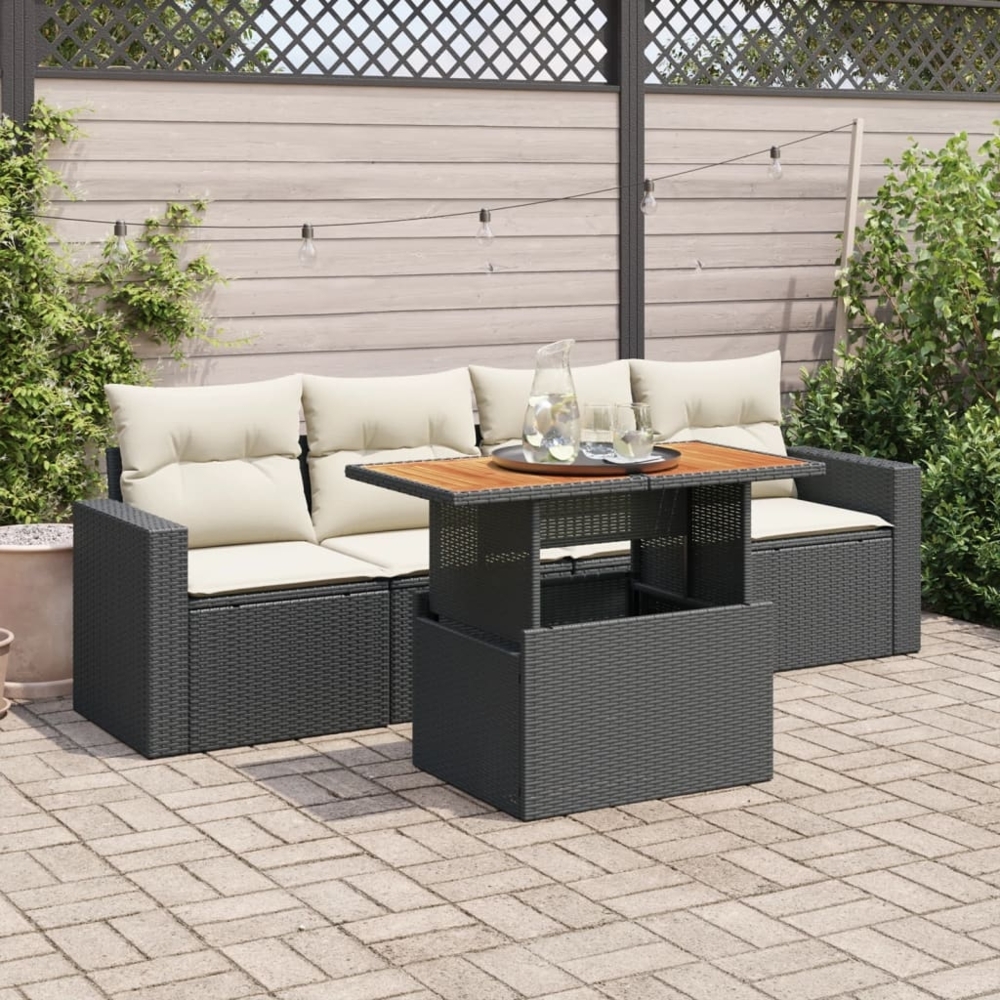 vidaXL 5-tlg. Garten-Sofagarnitur mit Kissen Schwarz Poly Rattan 3326982 Bild 1