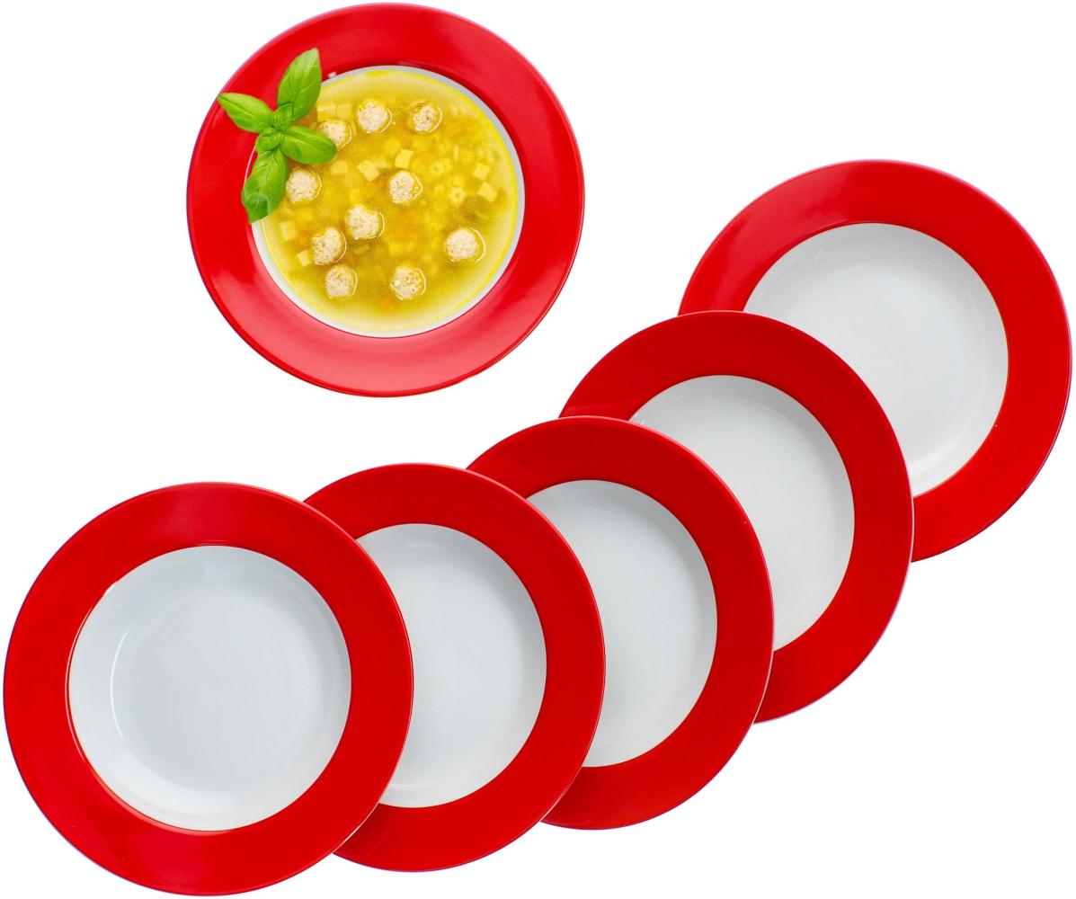 6er Set Variant Rot Suppenteller bunte tiefe Teller Pasta Salat Müsli 6 Personen Bild 1