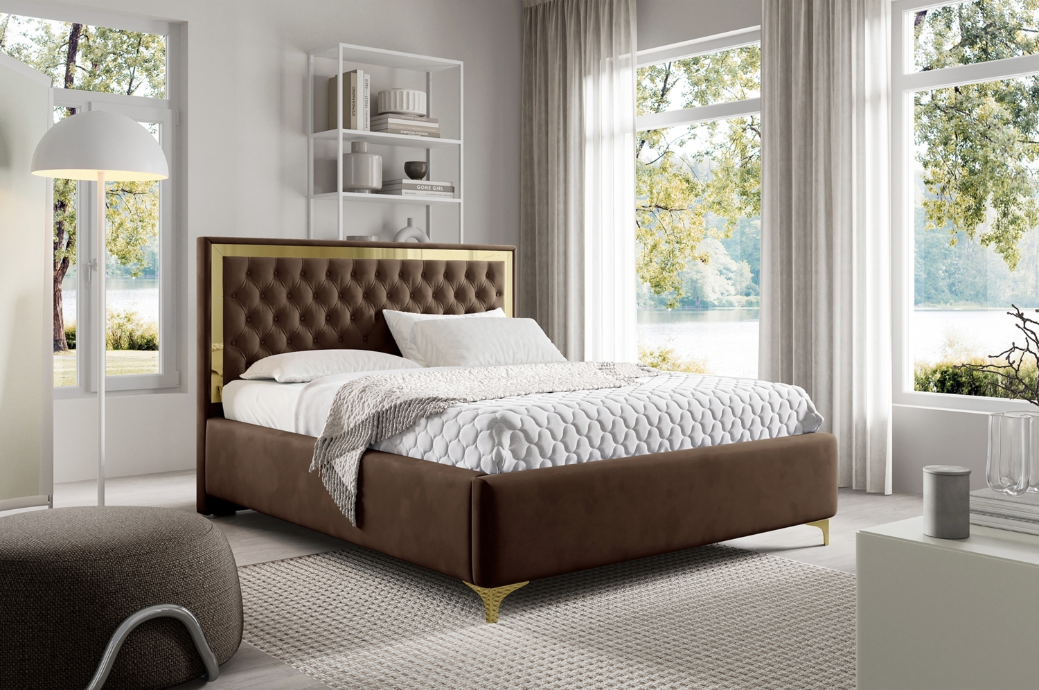MEBLINI Polsterbett 180x200 mit Lattenrost und Matratze – ARONA GOLD – Braun Samt – Doppelbett mit Bettkasten - Stauraumbett - Kopfteil Bett mit Stauraum Bild 1